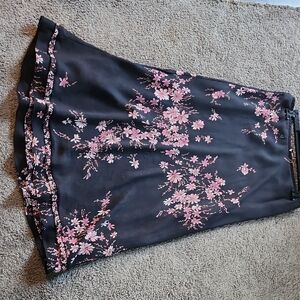 Byer California Black and Pink Floral A-Line Skirt